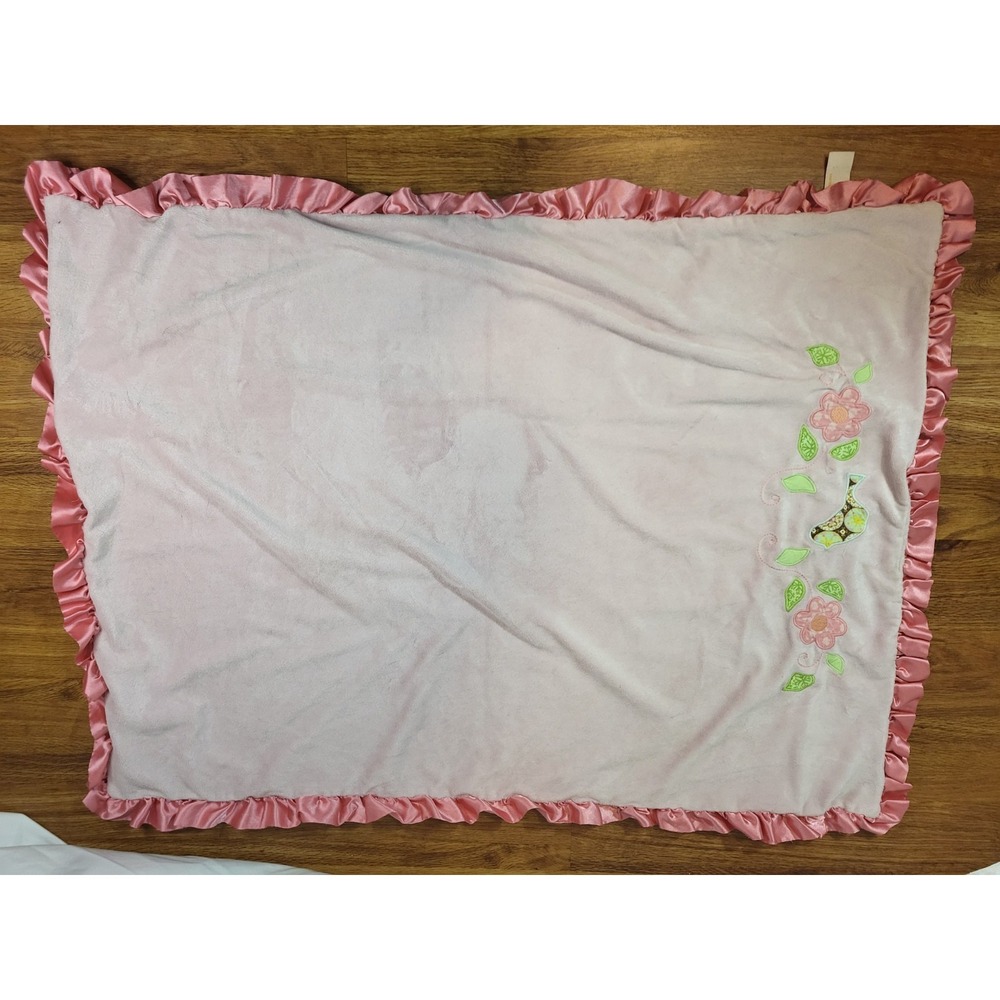 Bananafish Flowers Baby Girls Blanket Pink Floral 38 1/2" x 29" Satin Plush 2011